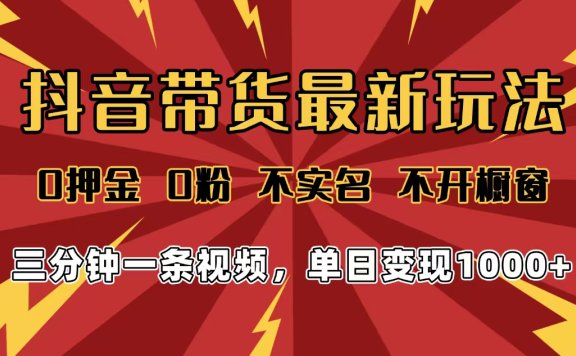 2025年抖音带货最新玩法,0押金0粉,不实名,不开橱窗,单日变现1000➕,小白最快当天见收益